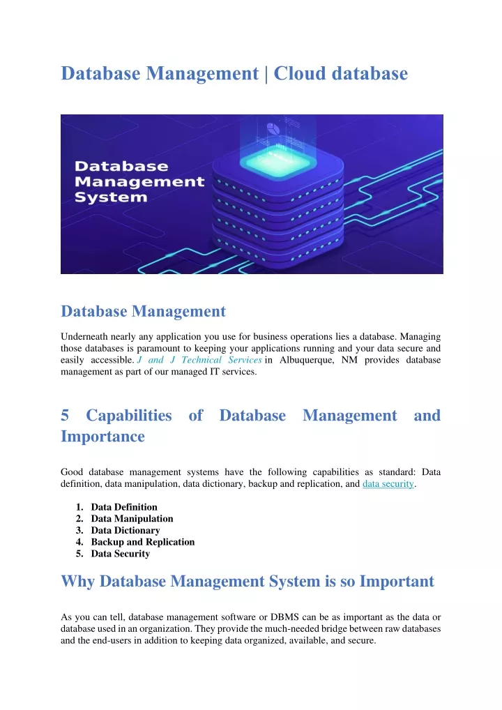 database management cloud database
