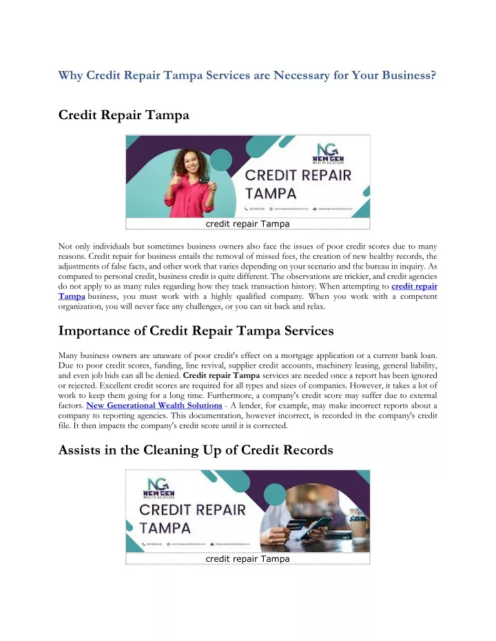 why credit repair tampa services are necessary