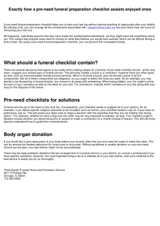 Exactly how a pre-need funeral planning checklist aids loved ones