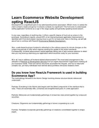 Learn Ecommerce Website Development opting ReactJS