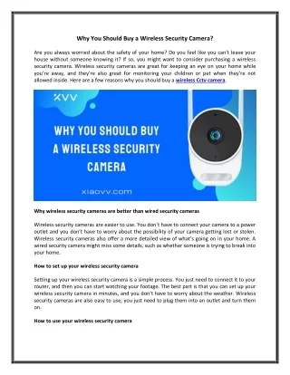 Why You Should Buy a Wireless Security Camera