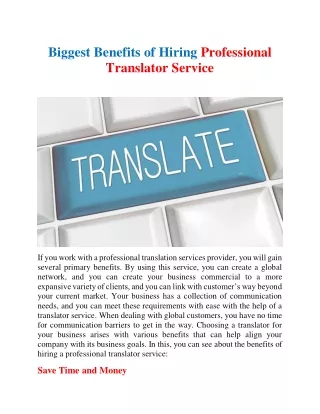 Biggest benefits of hiring professional translator service