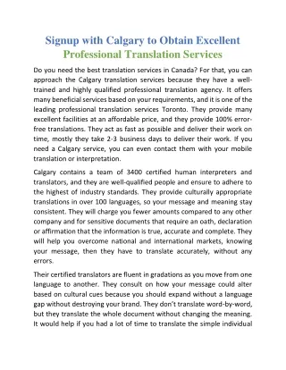 Signup with Calgary to obtain excellent Professional translation services