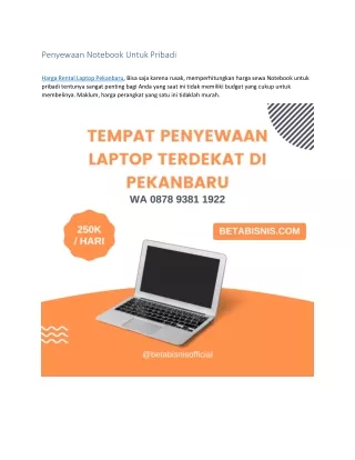 Tempat Penyewaan Laptop Terdekat Di Pekanbaru, WA 0878 9381 1922