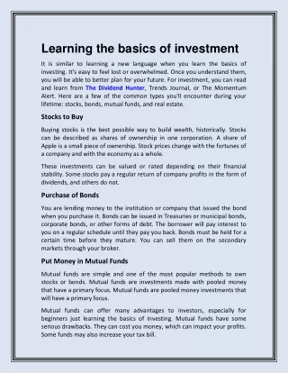 Learning the basics of investment
