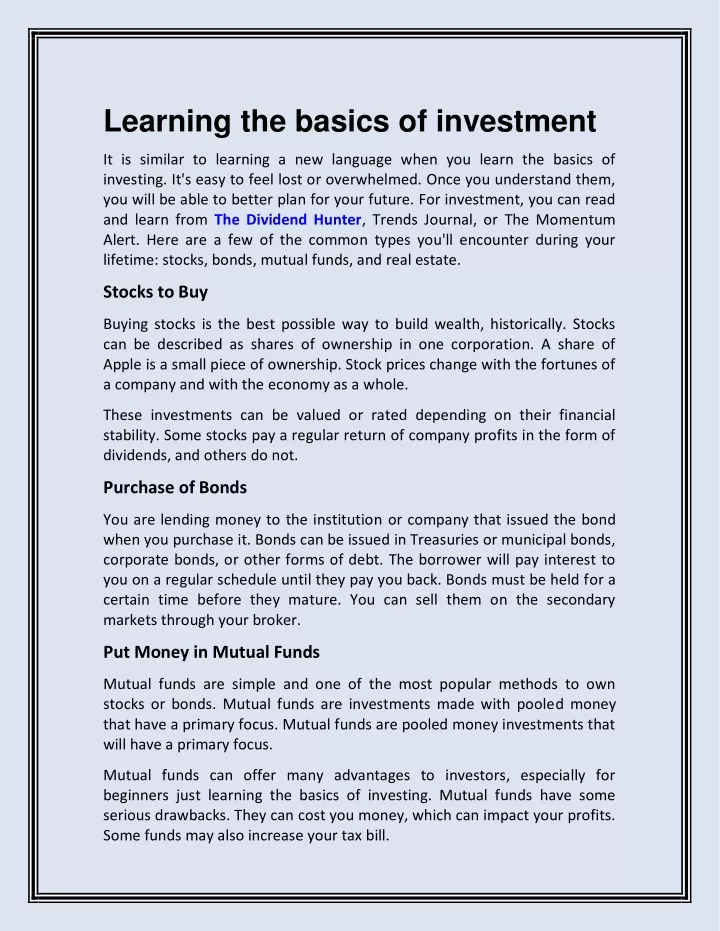 learning the basics of investment