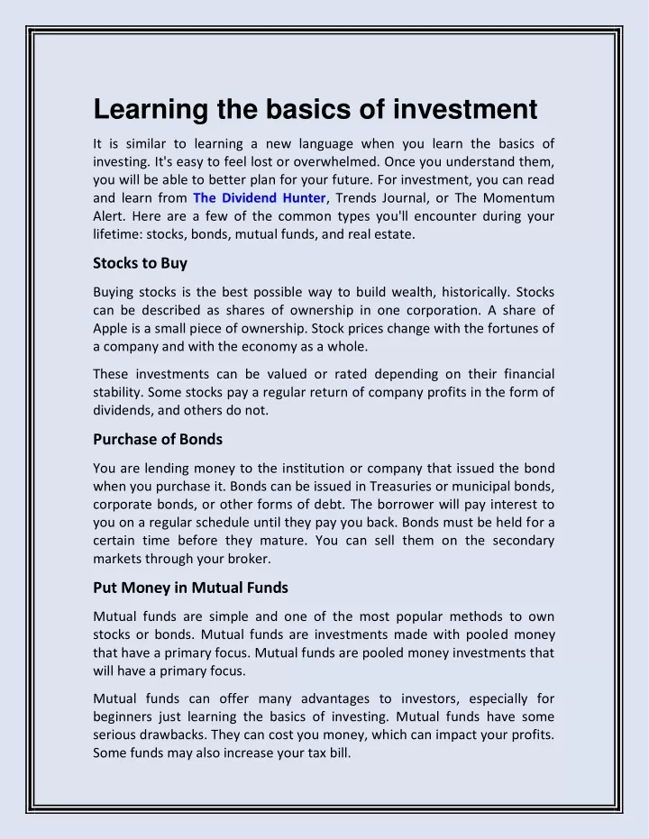 PPT - Learning The Basics Of Investment PowerPoint Presentation, Free ...