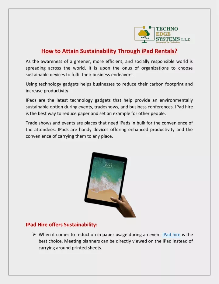 how to attain sustainability through ipad rentals