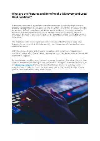what are the features and benefits of e discovery