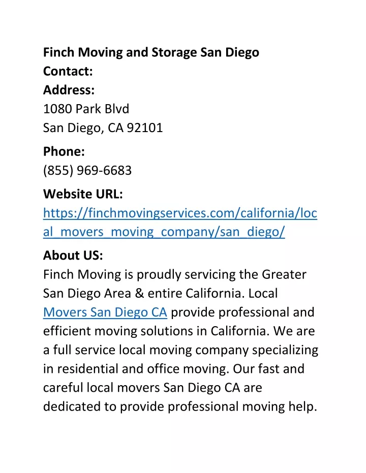 finch moving and storage san diego contact