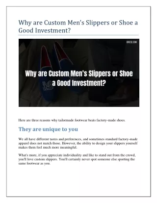 Why are Custom Men’s Slippers or Shoe a Good Investment
