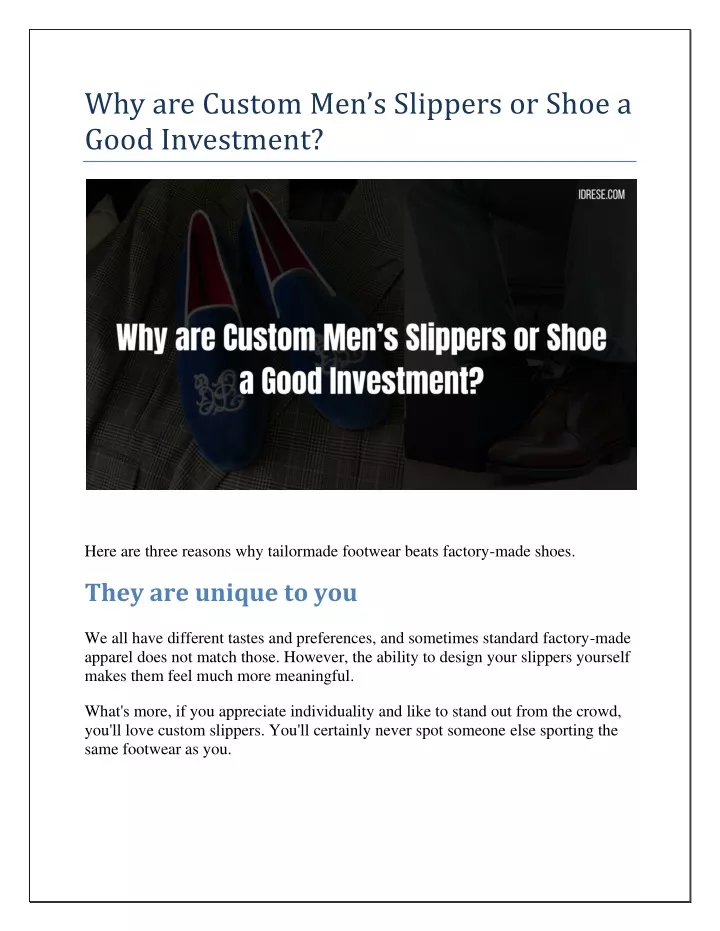 why are custom men s slippers or shoe a good