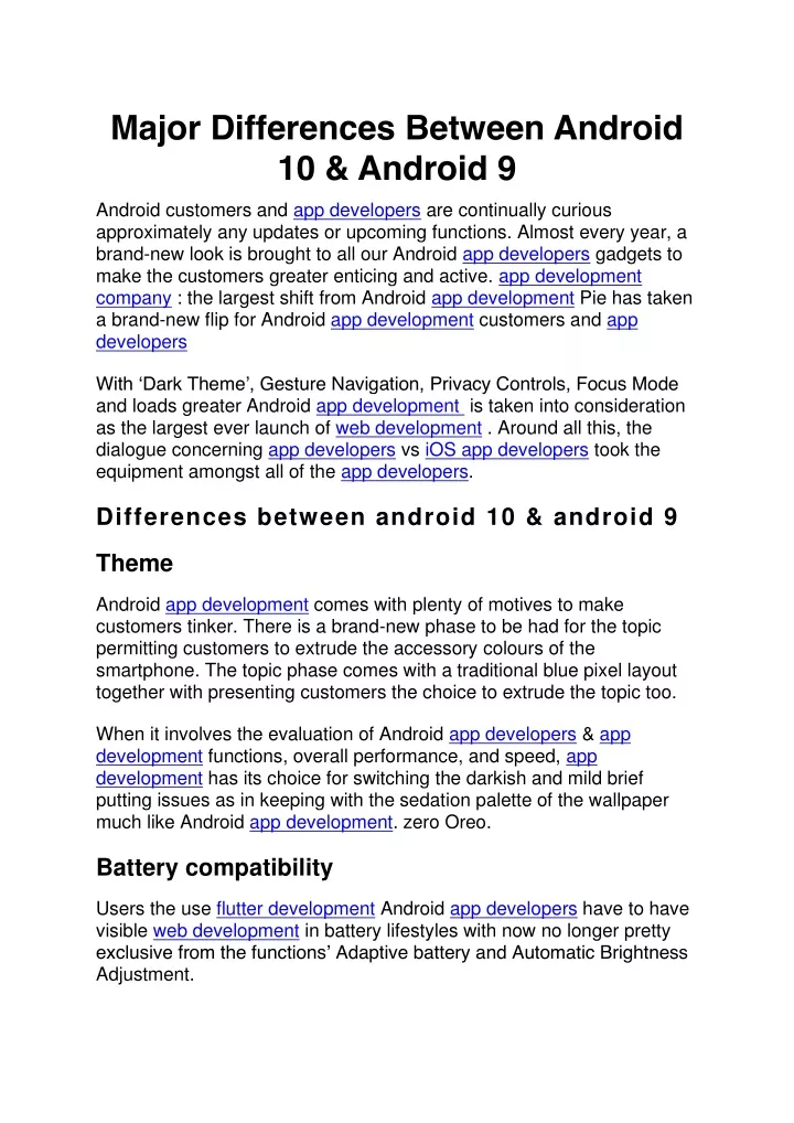major differences between android 10 android 9