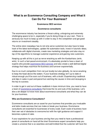 What Is an Ecommerce Consulting Company and What It Can Do For Your Business