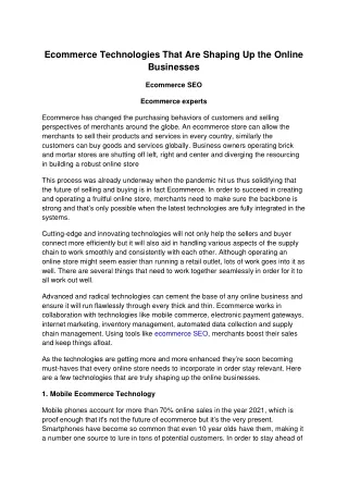 Ecommerce Technologies That Are Shaping Up the Online Businesses