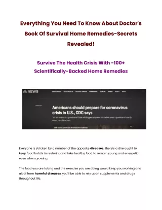 Everything You Need To Know About Doctor's Book Of Survival Home Remedies-Secrets Revealed