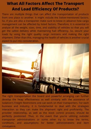What All Factors Affect The Transport And Load Efficiency Of Products