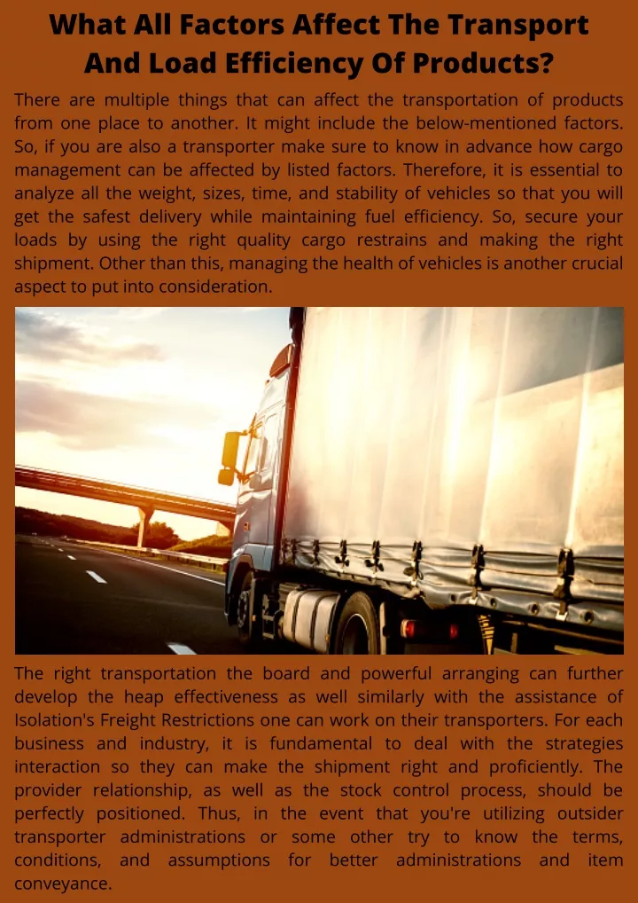 what all factors affect the transport and load