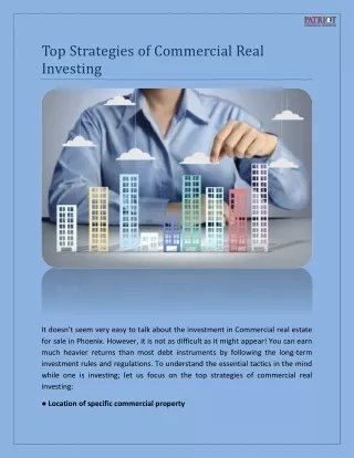 Top Strategies of Commercial Real Investing