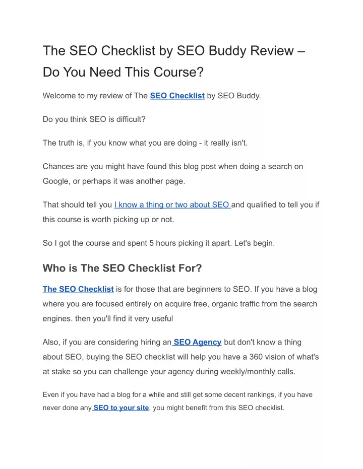 the seo checklist by seo buddy review do you need