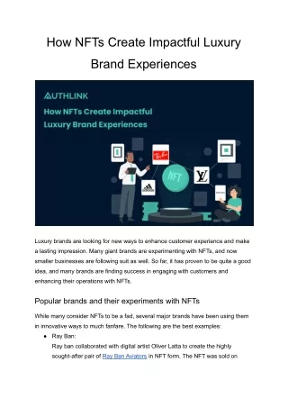 How NFTs Create Impactful Luxury Brand Experiences