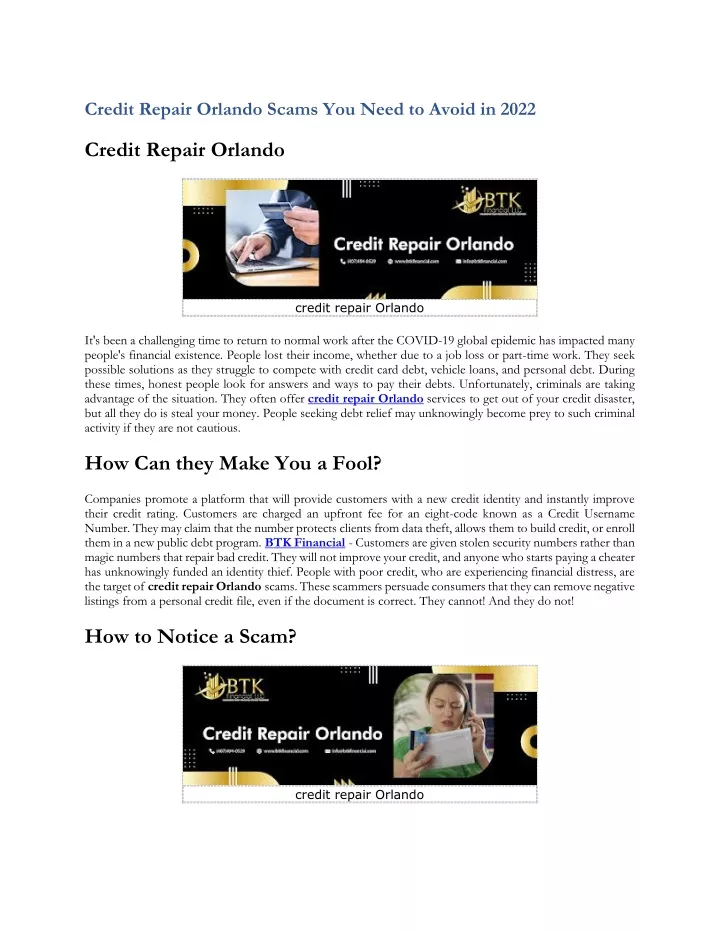 credit repair orlando scams you need to avoid