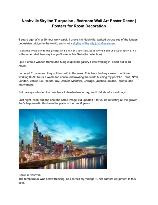 Nashville Skyline Turquoise - Bedroom Wall Art Poster Decor _ Posters for Room Decoration