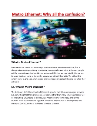 Metro Ethernet Why all the confusion