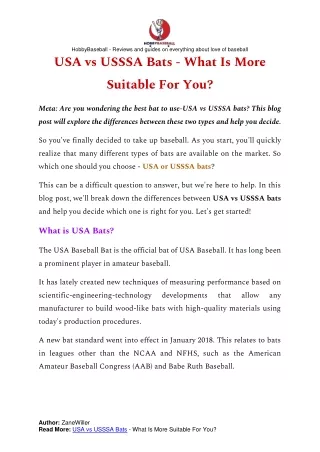 USA vs USSSA Bats - What Is More Suitable For You?