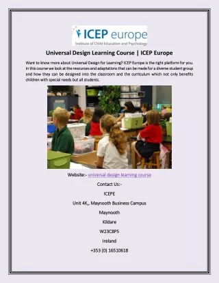 Universal Design Learning Course | ICEP Europe