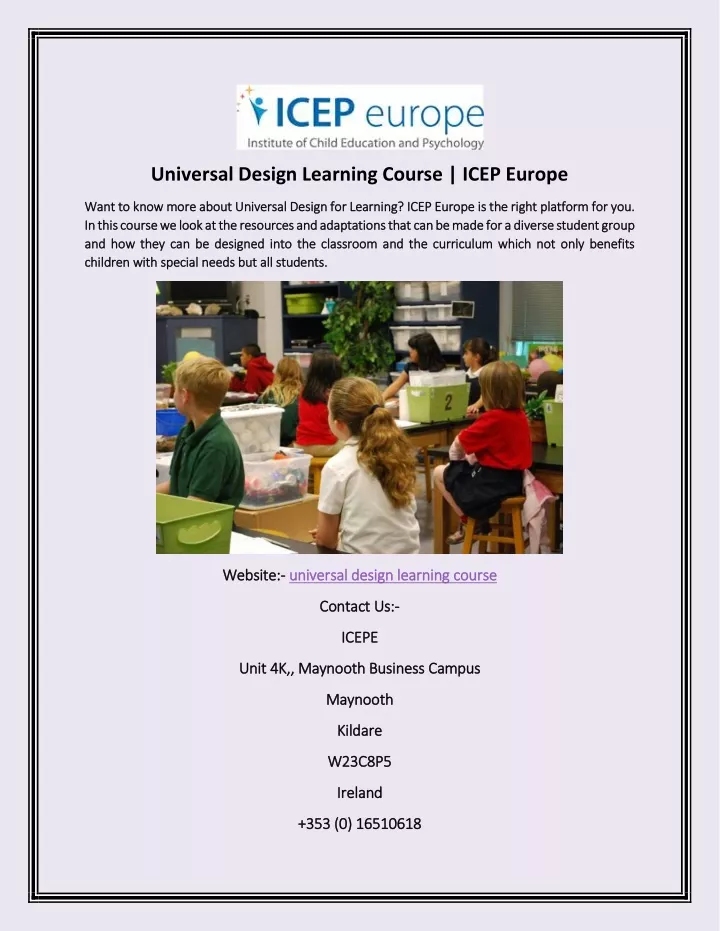 universal design learning course icep europe