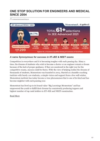 Momentum coaching in Gorakhpur | best coaching for IIT-JEE, NEET | Momentum Gora