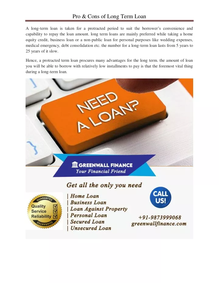 pro cons of long term loan