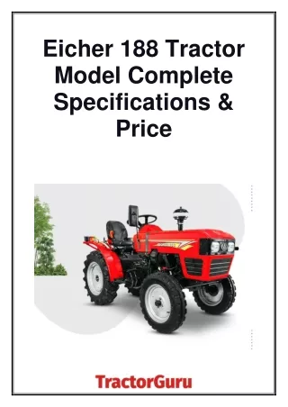 Eicher 188 Tractor Model Complete Specifications and Price