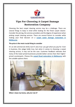 Tips For Choosing A Carpet Damage Restoration Company