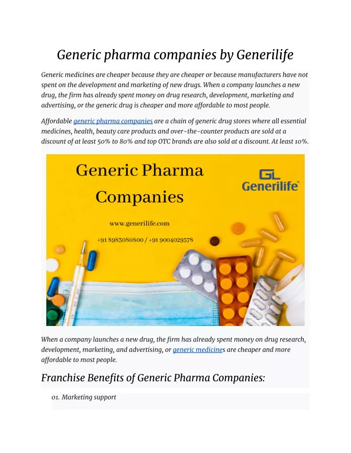 generic pharma companies by generilife