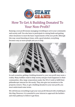 How To Get A Building Donated To Your Non-Profit