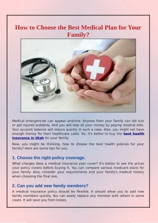 Tips Choose the Best Medical Plan for A Family