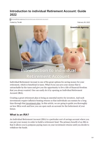 INTRODUCTION TO INDIVIDUAL RETIREMENT ACCOUNT: GUIDE 2022