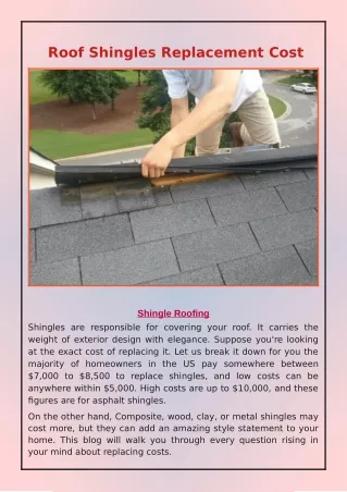 Roof Shingles Replacement Cost