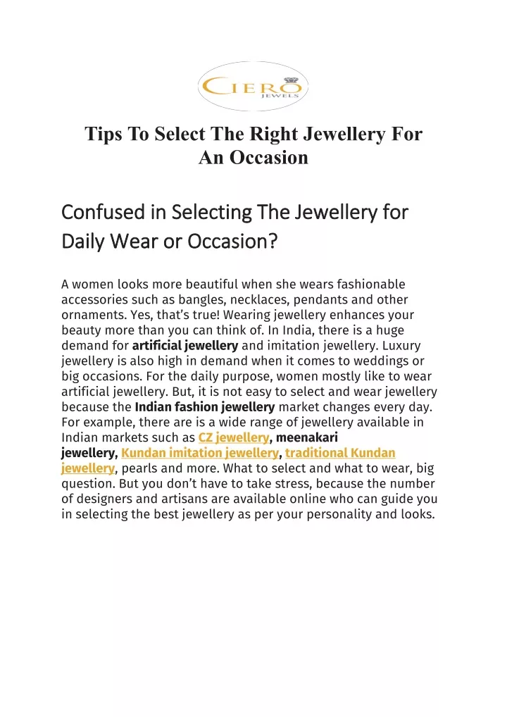tips to select the right jewellery for an occasion