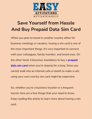 Save Yourself From Hassle and Buy Prepaid Data Sim Card