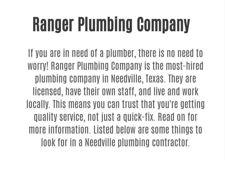 ranger plumbing company