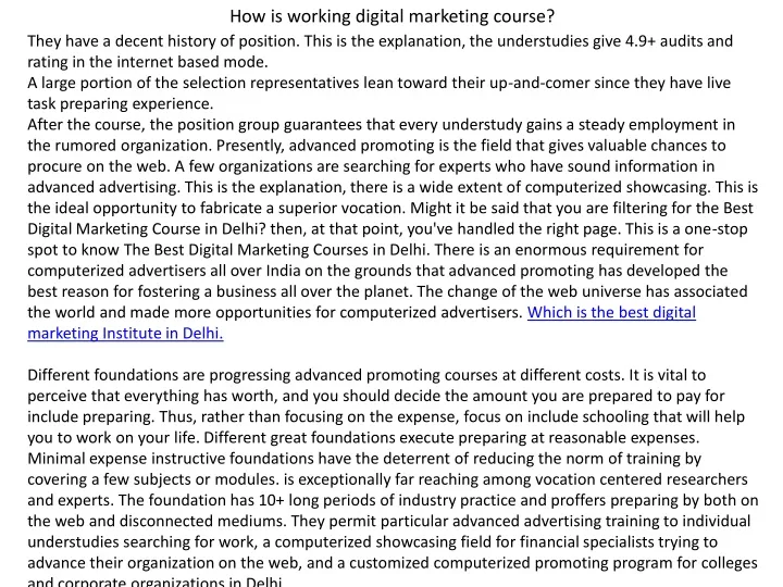 how is working digital marketing course