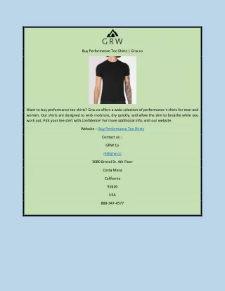 Buy Performance Tee Shirts | Grw.co