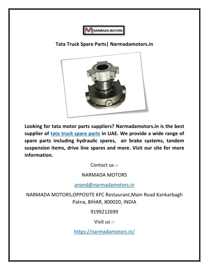 tata truck spare parts narmadamotors in