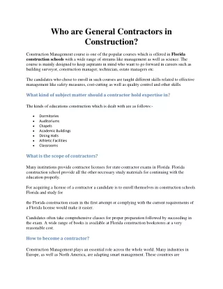 Who are General Contractors in Construction?