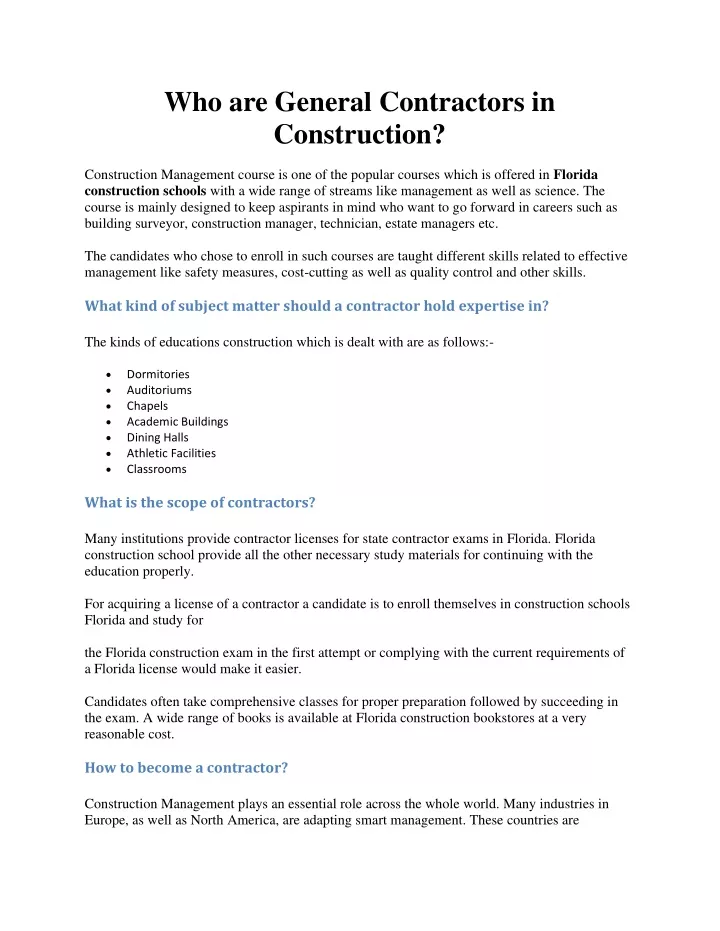 who are general contractors in construction