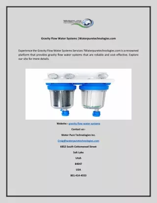 Gravity Flow Water Systems Waterpuretechnologies