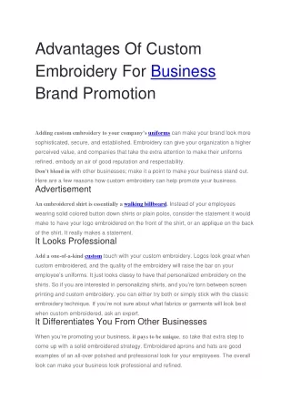 Advantages Of Custom Embroidery For Business Brand Promotion